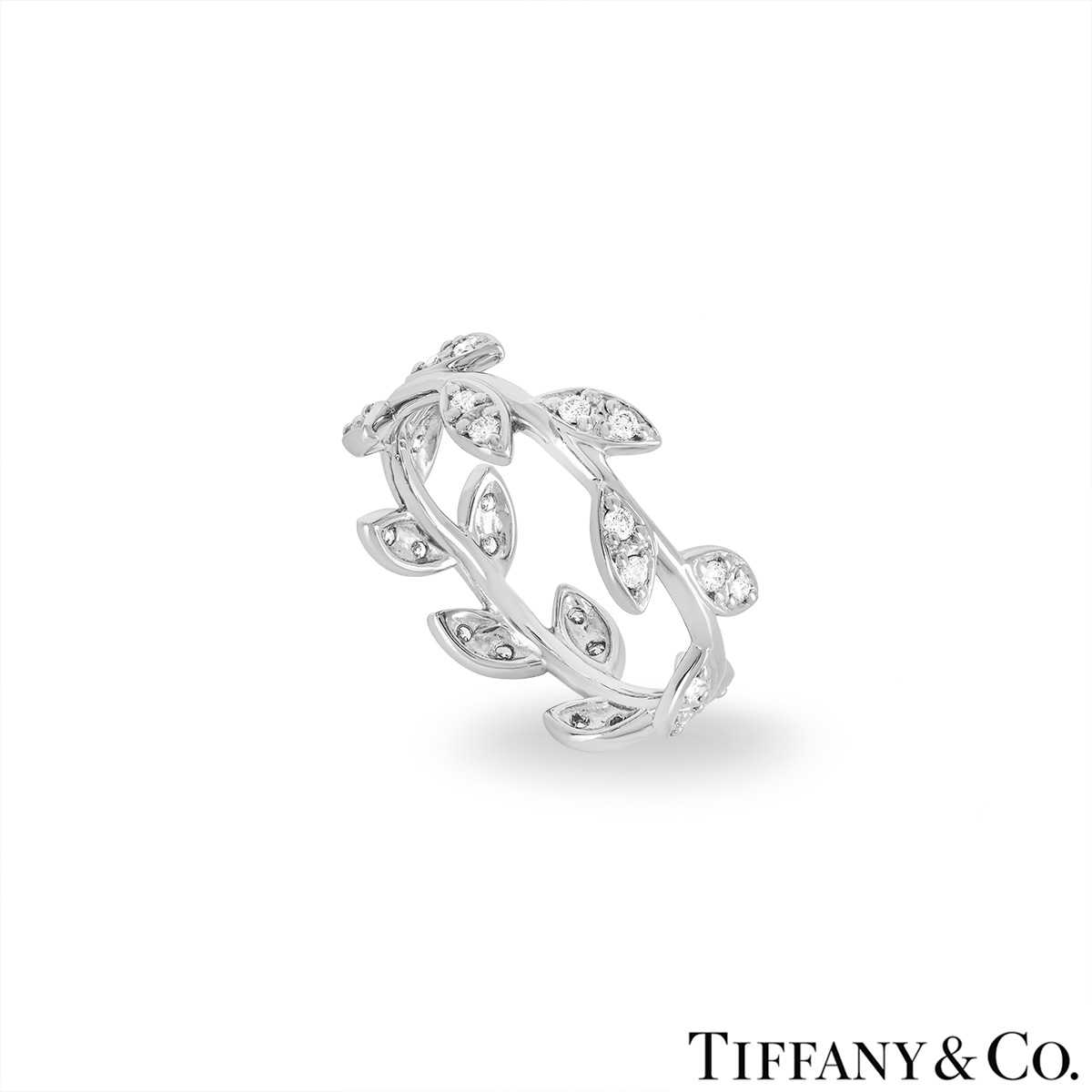 Tiffany & Co. White Gold Diamond Olive Leaf Band Ring